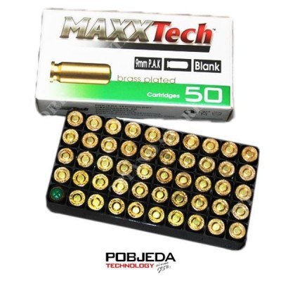 Naboj slepi 9mm P.A.K. MaxxTech brass plated (50 kos)